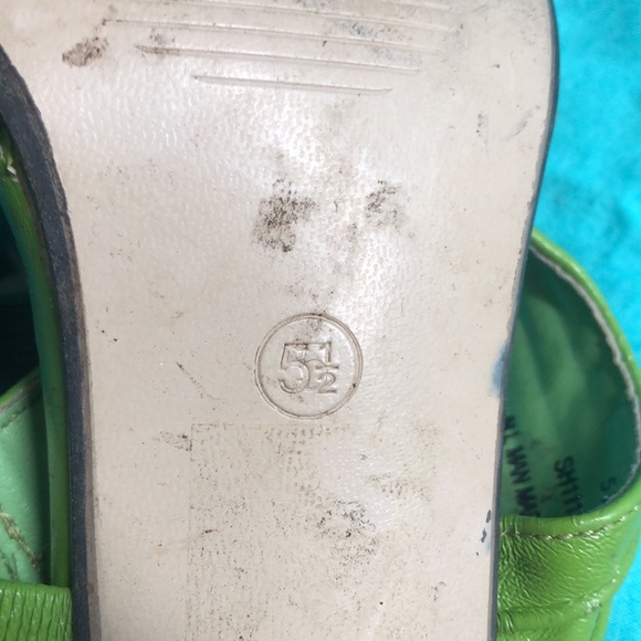 Lime green Pierre Dumas slide heels 5.5 shows wear - Picture 9 of 11